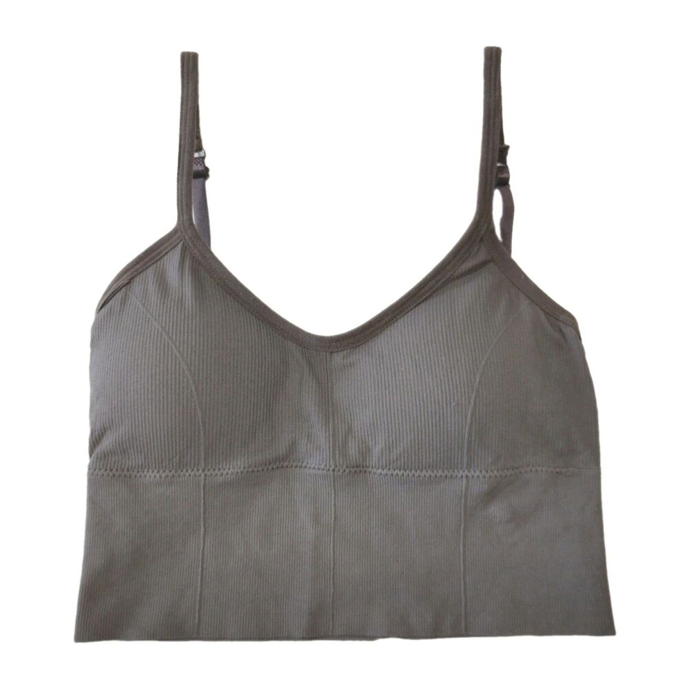 Gold Hinge Taupe Gray Ribbed Sports Bra S Longline Light Support Padded Yoga